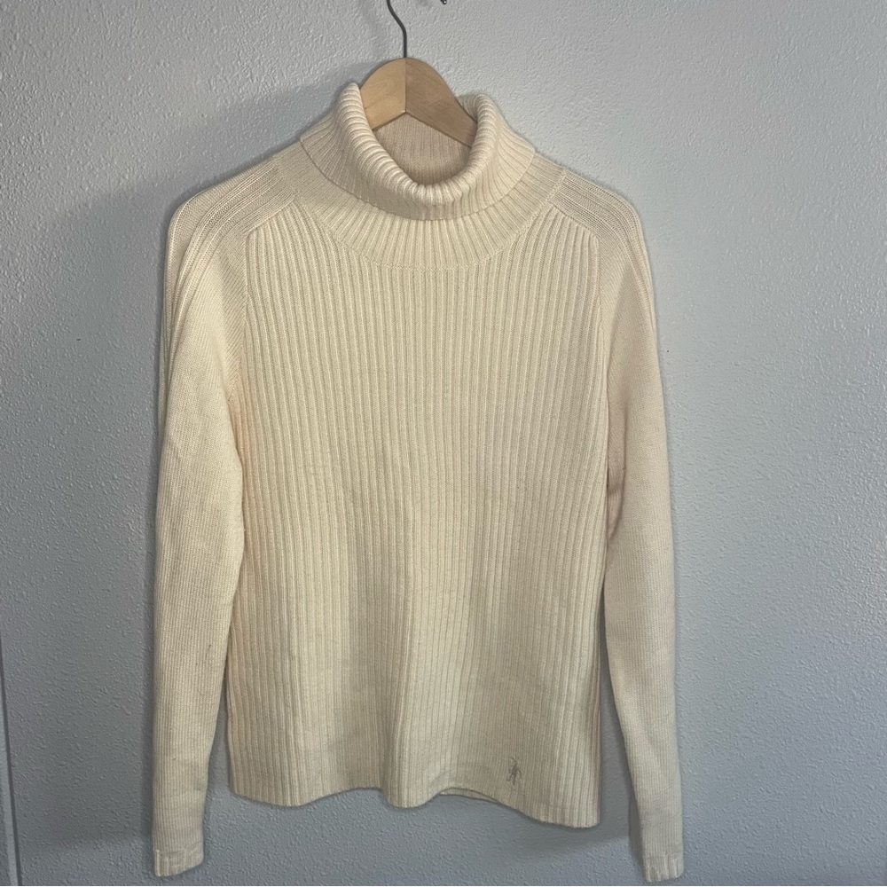 Smartwool Cream Ribbed Wool Knit Turtleneck Sweater